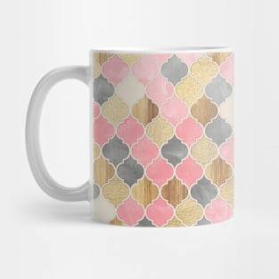 Silver Grey, Soft Pink, Wood & Gold Moroccan Pattern Mug